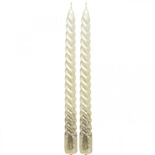 Floristik24 Spitzkerzen Gedrehte Kerzen Spiralkerzen Creme 24cm 2St