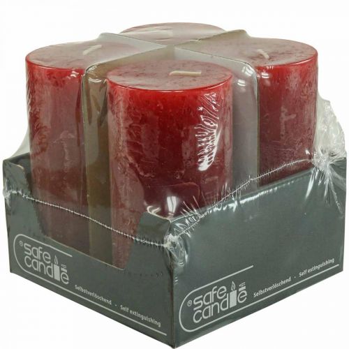 Floristik24 Durchgefärbte Kerzen Rot Rustic Selbstlöschend 70×140mm 4 St