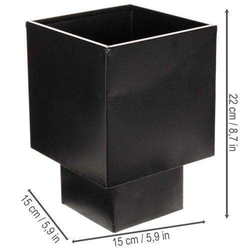 Pflanzgefäß Würfel Metall Schwarz mit Sockel 22cm | Floristik24.at