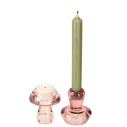 Floristik24 Kerzenhalter Pilz Teelichthalter Glas Berry Ø6,5cm H7cm 2St