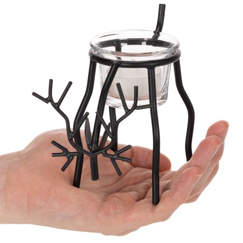 Kerzenhalter Rentier aus Metall mit Teelichtglas, 15 cm, Schwarz | Floristik24.at