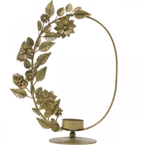 Artikel Teelichthalter Gold Deko Loop Blumen Zapfen H29,5cm