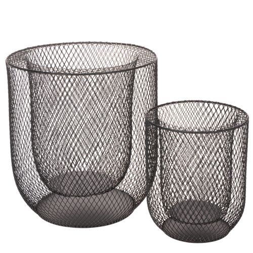 Kerzenhalter Set aus schwarz lackiertem Metall im Drahtkorb-Design, Ø28,5/18 cm, 2-teilig