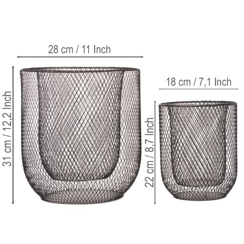 Kerzenhalter Set aus schwarz lackiertem Metall im Drahtkorb-Design, Ø28,5/18 cm, 2-teilig | Floristik24.at