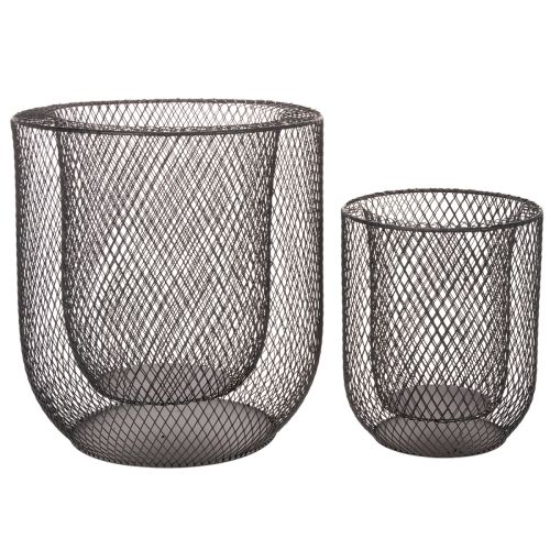 Kerzenhalter Set aus schwarz lackiertem Metall im Drahtkorb-Design, Ø28,5/18 cm, 2-teilig | Floristik24.at