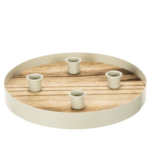 Runder Kerzenhalter für 4 Stabkerzen aus Holz und Metall, 25 cm