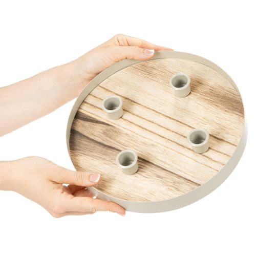 Runder Kerzenhalter für 4 Stabkerzen aus Holz und Metall, 25 cm | Floristik24.at