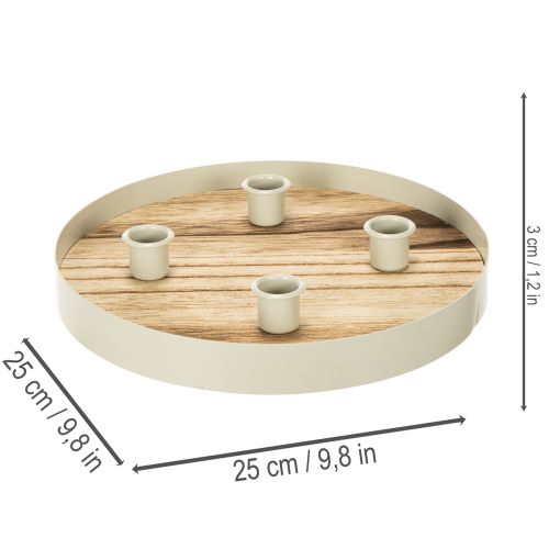 Runder Kerzenhalter für 4 Stabkerzen aus Holz und Metall, 25 cm | Floristik24.at