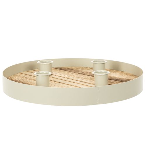 Runder Kerzenhalter für 4 Stabkerzen aus Holz und Metall, 25 cm | Floristik24.at
