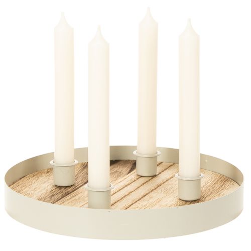 Runder Kerzenhalter für 4 Stabkerzen aus Holz und Metall, 25 cm | Floristik24.at