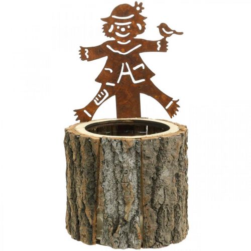 Artikel Blumentopf Holz Pflanzgefäß Holzoptik Rost Vogelscheuche H24,5cm