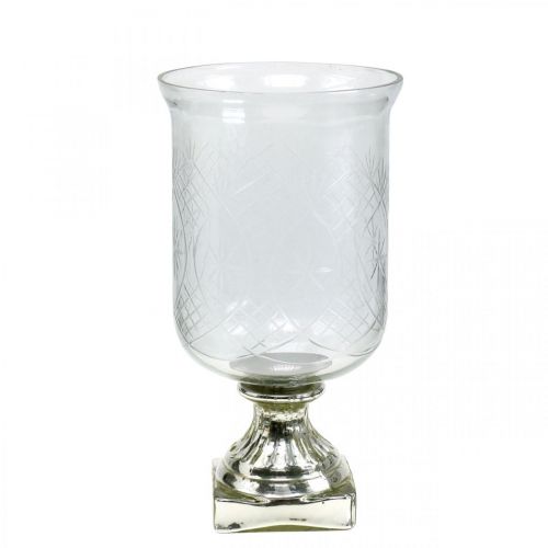 Windlicht Glas mit Sockel Antik Optik Silbern Ø17cm H31,5cm