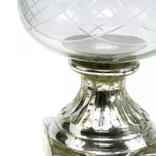 Floristik24 Windlicht Glas mit Sockel Antik Optik Silbern Ø17cm H31,5cm