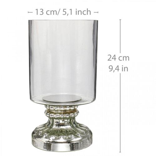 Floristik24 Windlicht Glas Kerzenglas Antik Look Silber Ø13cm H24cm