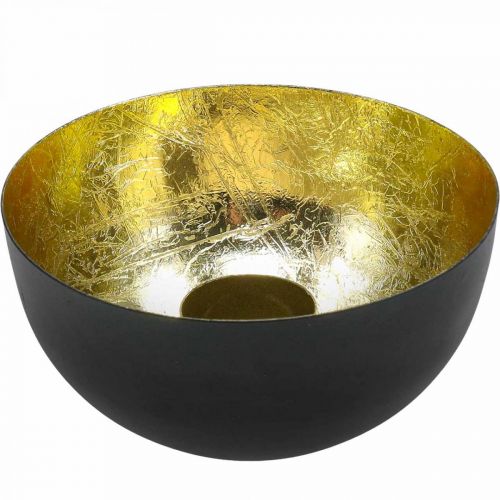 Floristik24 Kerzenhalter Schwarz Gold Weihnachtsdeko Ø13cm H6,5cm