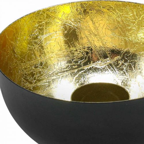Floristik24 Kerzenhalter Schwarz Gold Weihnachtsdeko Ø13cm H6,5cm