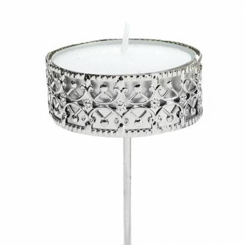 Floristik24 Filigraner Kerzenhalter zum Stecken Silbern Ø6,4cm H12,5cm 4 St Antik-Optik
