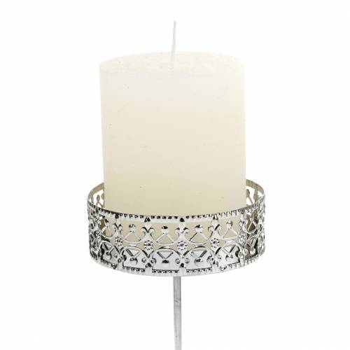 Floristik24 Florale Kerzenhalter zum Stecken Silbern Ø7,4cm H12,5cm Antik-Optik 4 St