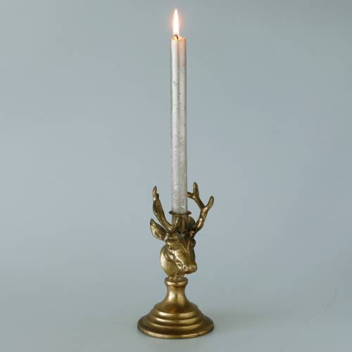 Floristik24 Kerzenleuchter Antik-Optik Hirschkopf Golden Metall 19,5cm