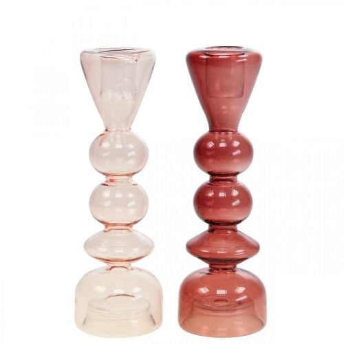 Kerzenhalter Glas Kerzenständer Rosa/Rose Ø5-6cm H19cm 2St