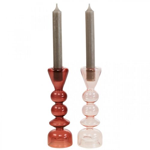 Floristik24 Kerzenhalter Glas Kerzenständer Rosa/Rose Ø5-6cm H19cm 2St
