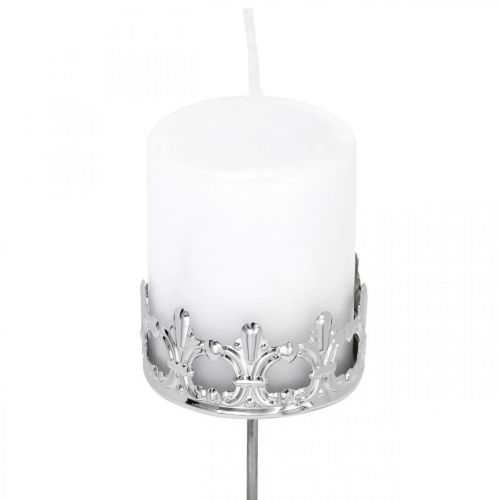 Floristik24 Kerzendeko Krone, Teelichthalter zum Stecken, Adventsdeko Silbern Ø5,5cm 4St