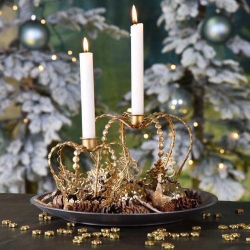Floristik24 Kerzenhalter-Krone, Tischdeko, Advent, Krone aus Metall Golden Ø14cm H13cm
