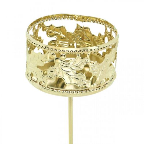 Floristik24 Teelichthalter zum Stecken, Adventsdeko, Kerzenhalter Stechpalmendekor Golden Ø5,5cm 4 St