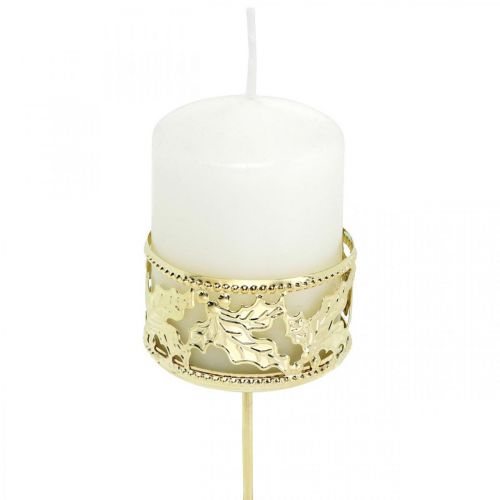 Floristik24 Teelichthalter zum Stecken, Adventsdeko, Kerzenhalter Stechpalmendekor Golden Ø5,5cm 4 St