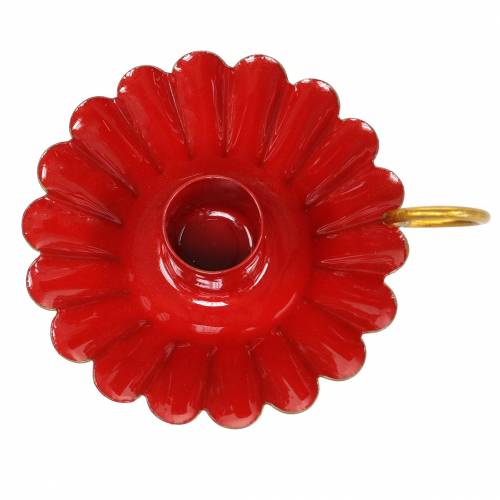 Floristik24 Kerzenhalter mit Griff Emaille-Optik Rot, Gold Ø13cm H4,4cm