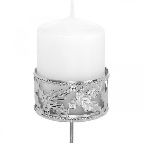 Floristik24 Kerzenhalter mit Steckpalme, Teelichthalter für Adventskranz Silbern Ø5,5cm 4 St