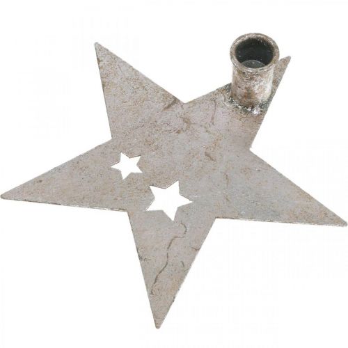 Artikel Metalldeko Stern, Stabkerzenhalter für Weihnachten Silbern, Antik-Optik 20cm×19,5cm
