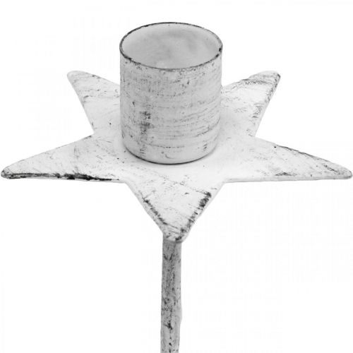 Floristik24 Baumkerzenhalter, Weihnachten, Stern zum Stecken, Kerzendeko aus Metall Weiß Shabby Chic Ø5cm