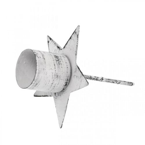 Floristik24 Stern zum Stecken, Spitzkerzenhalter, Adventsdeko, Kerzenhalter aus Metall Weiß, Shabby Chic Ø6cm