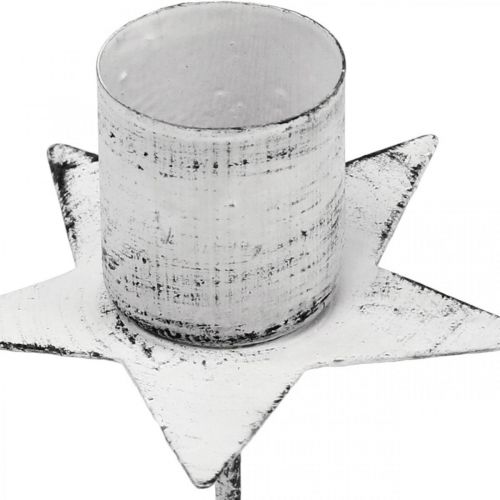 Floristik24 Stern zum Stecken, Spitzkerzenhalter, Adventsdeko, Kerzenhalter aus Metall Weiß, Shabby Chic Ø6cm