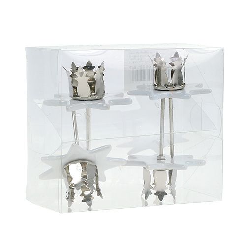 Artikel Kerzenhalter Stern Weiß-Silber Ø6cm 4St