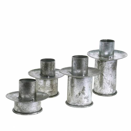 Floristik24 Stufen-Kerzenhalter-Set Silber Antik Ø9,5–10,5cm H7–14cm 4Stck