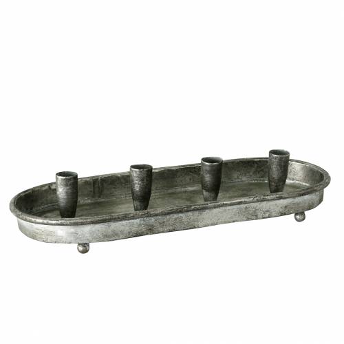 Floristik24 Kerzen-Tablett oval für 4 Kerzen Antik Silbern Metall  40×17cm