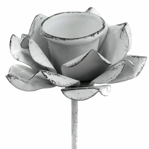 Floristik24 Kerzenhalter Blüte zum Stecken Weiß Metall Ø6×10cm