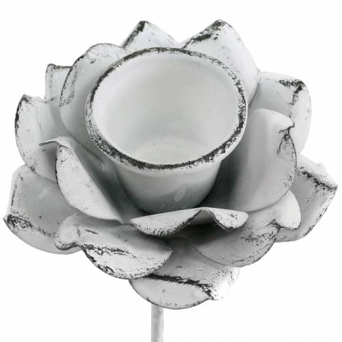 Floristik24 Kerzenhalter Blüte zum Stecken Weiß Metall Ø6×10cm 4St