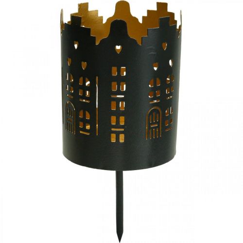Floristik24 Kerzenhalter Stadt Schwarz Teelichthalter zum Stecken Ø8cm