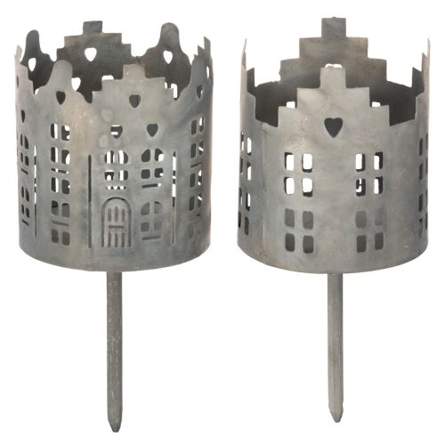 Teelichthalter mit Dorn aus Metall Häuser-Design 6 cm Ø 2er-Set bestellen | Floristik24.at