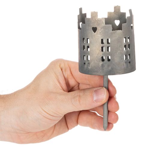 Teelichthalter mit Dorn aus Metall Häuser-Design 6 cm Ø 2er-Set | Floristik24.at