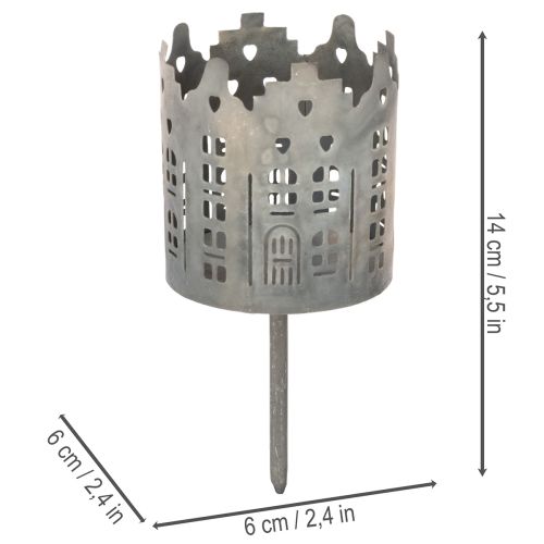 Teelichthalter mit Dorn aus Metall Häuser-Design 6 cm Ø 2er-Set | Floristik24.at