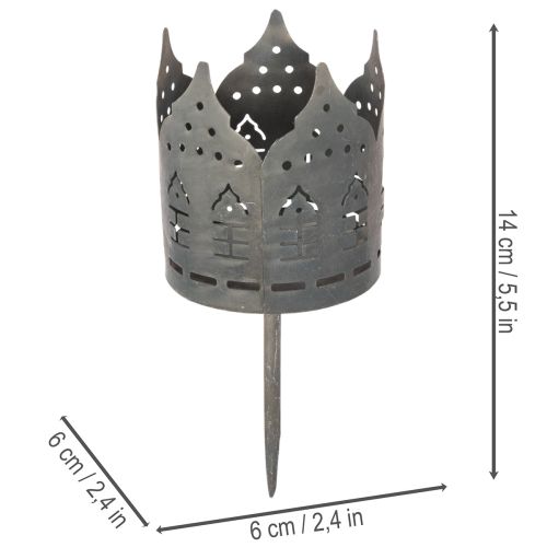 Teelichthalter mit Steckdorn aus Metall 6 cm dunkelgrau im Häuser-Motiv 2 Stück | Floristik24.at