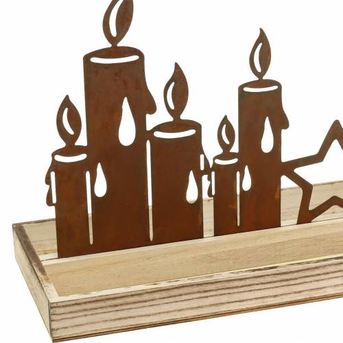 Floristik24 Holz-Tablett Kerzensilhouette Edelrost 50cm × 17cm