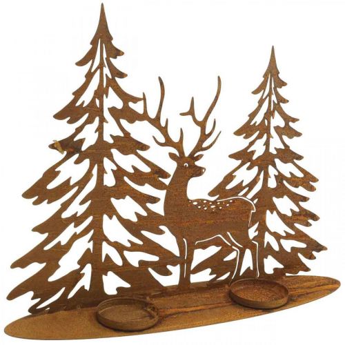 Floristik24 Kerzenständer Fenster Deko Hirsch im Wald Rostdeko 38x30cm