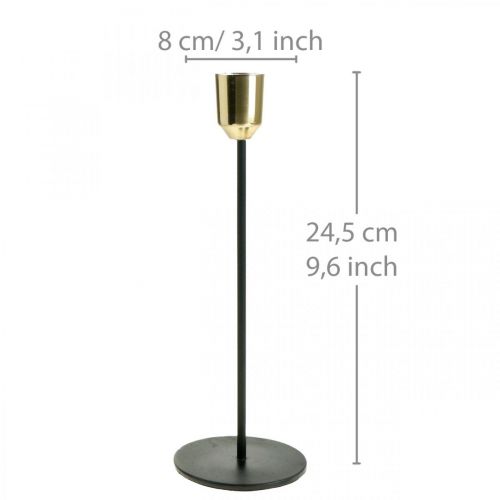 Floristik24 Kerzenhalter aus Metall, Kerzenständer Gold / Schwarz H24,5cm Ø2,2cm