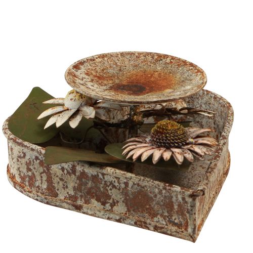 Floristik24 Kerzenständer Metall Herz mit Blumen Teelichthalter Vintage Rost 14×13cm