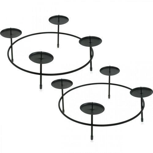 Kerzenständer für 4 Kerzen Schwarz Metall Tischdeko Ø23,5cm 2St